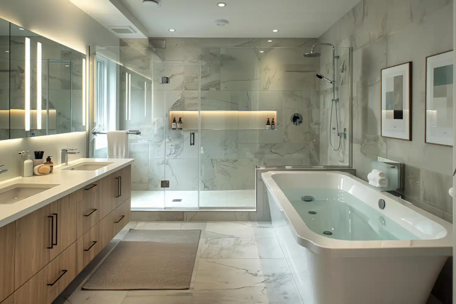Modern bathroom layout redesign improving space and functionality