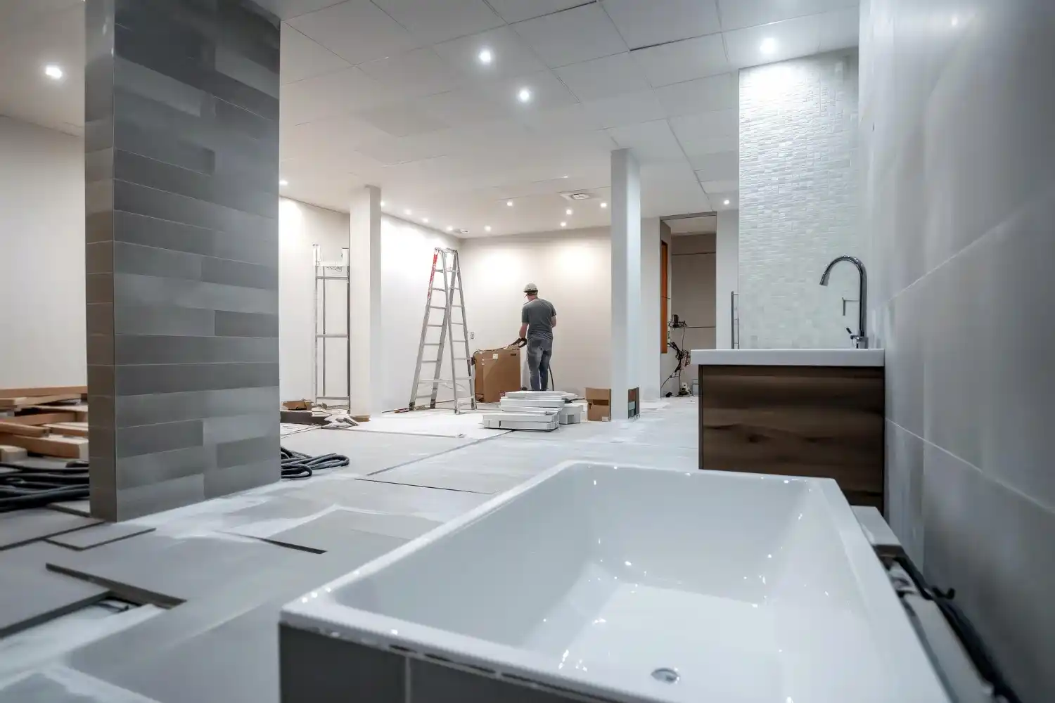 Before and after bathroom remodeling transformation with modern finishes