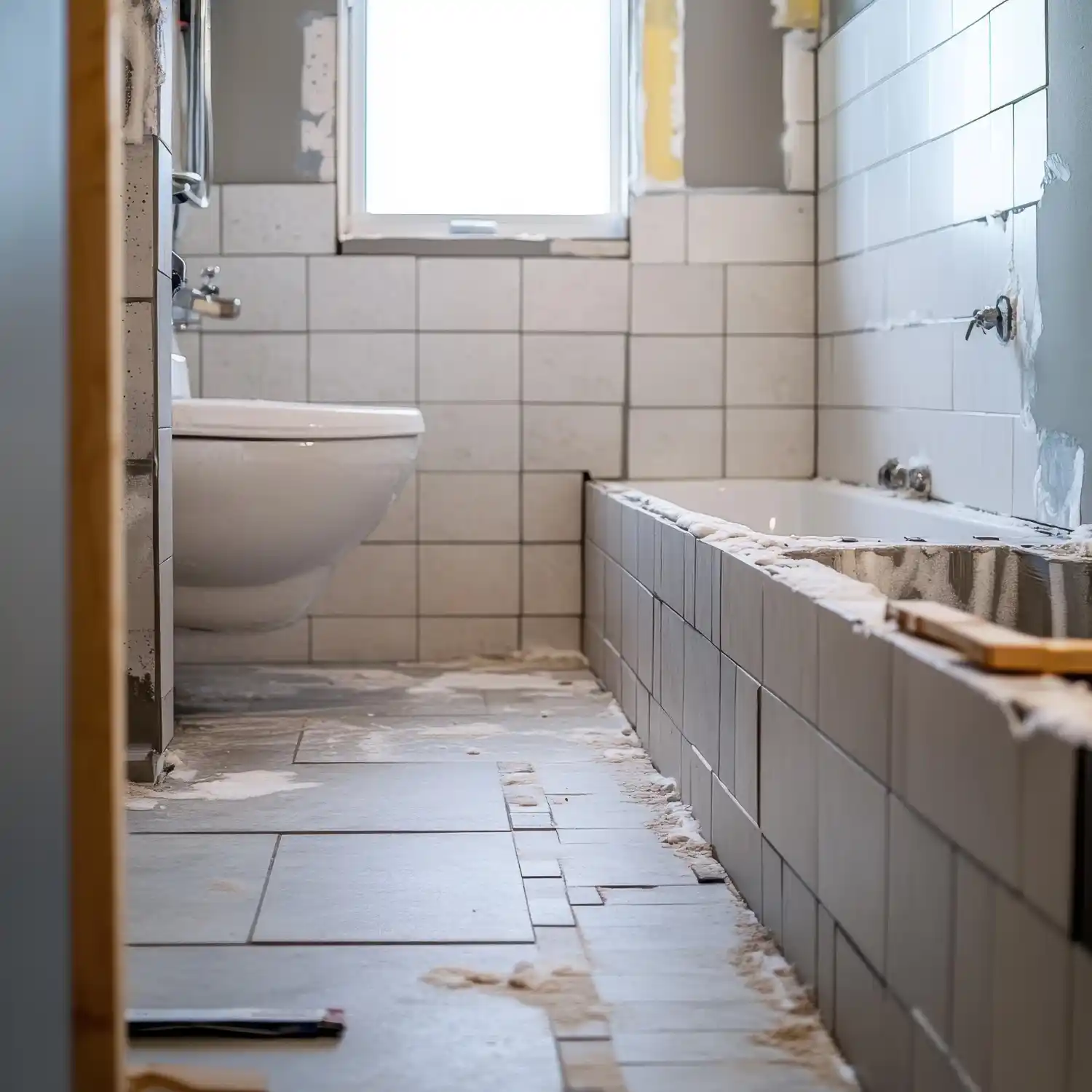 Bathroom renovation in Aldie 20105 with upgraded tile flooring and walls