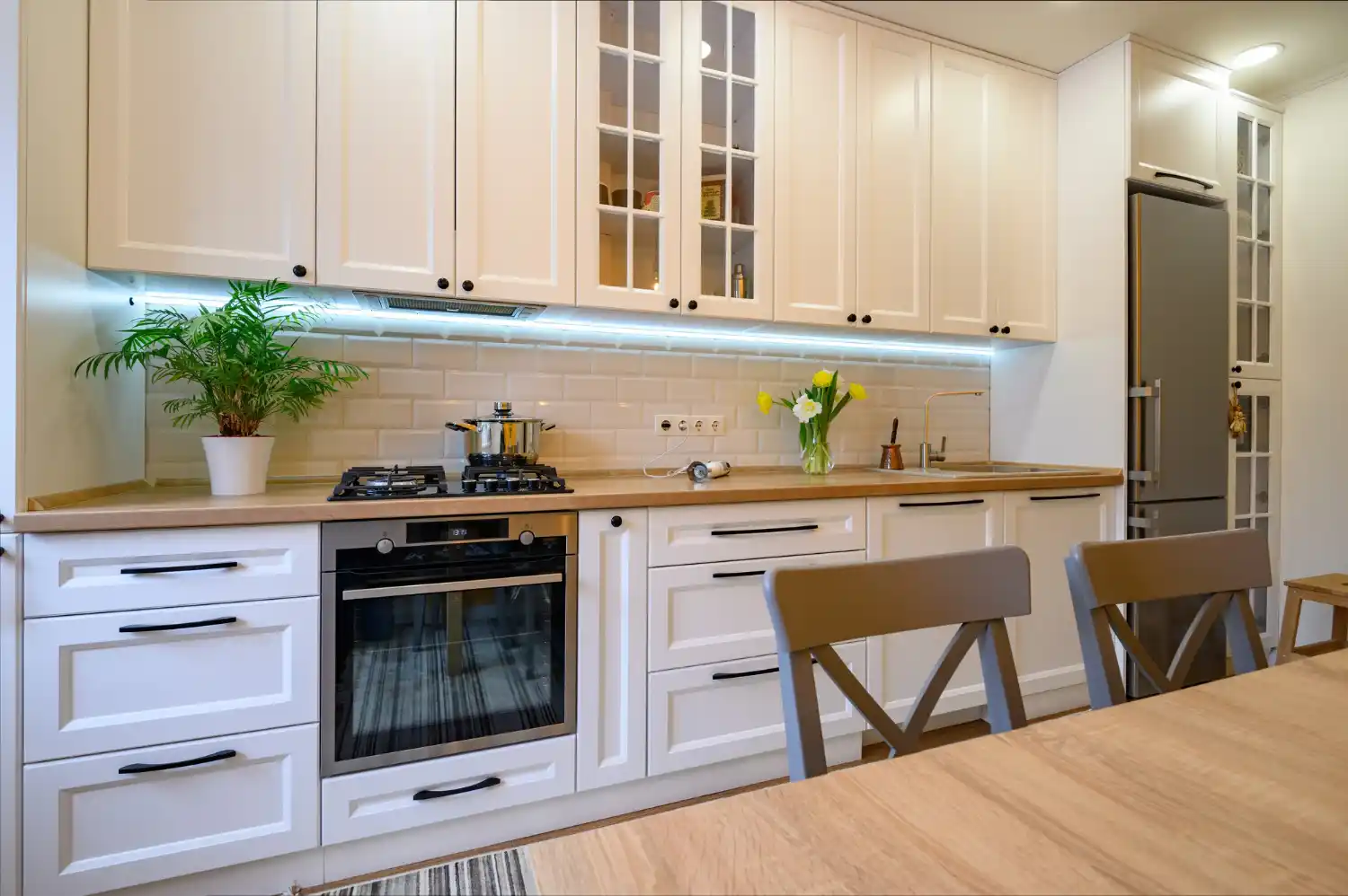 Professional kitchen cabinet installation with precision craftsmanship