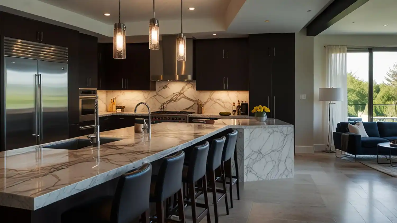 Beautiful kitchen with tile flooring installed before cabinets
